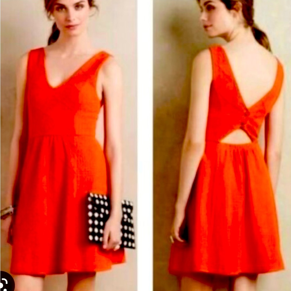 Maeve Orange V-Neck Mini Dress with Back Cutout